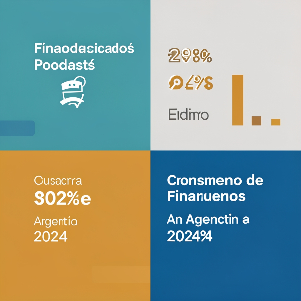 Infografía con estadísticas de crecimiento de consumo de podcasts financieros en Argentina durante 2024 sobre fondo de colores corporativos