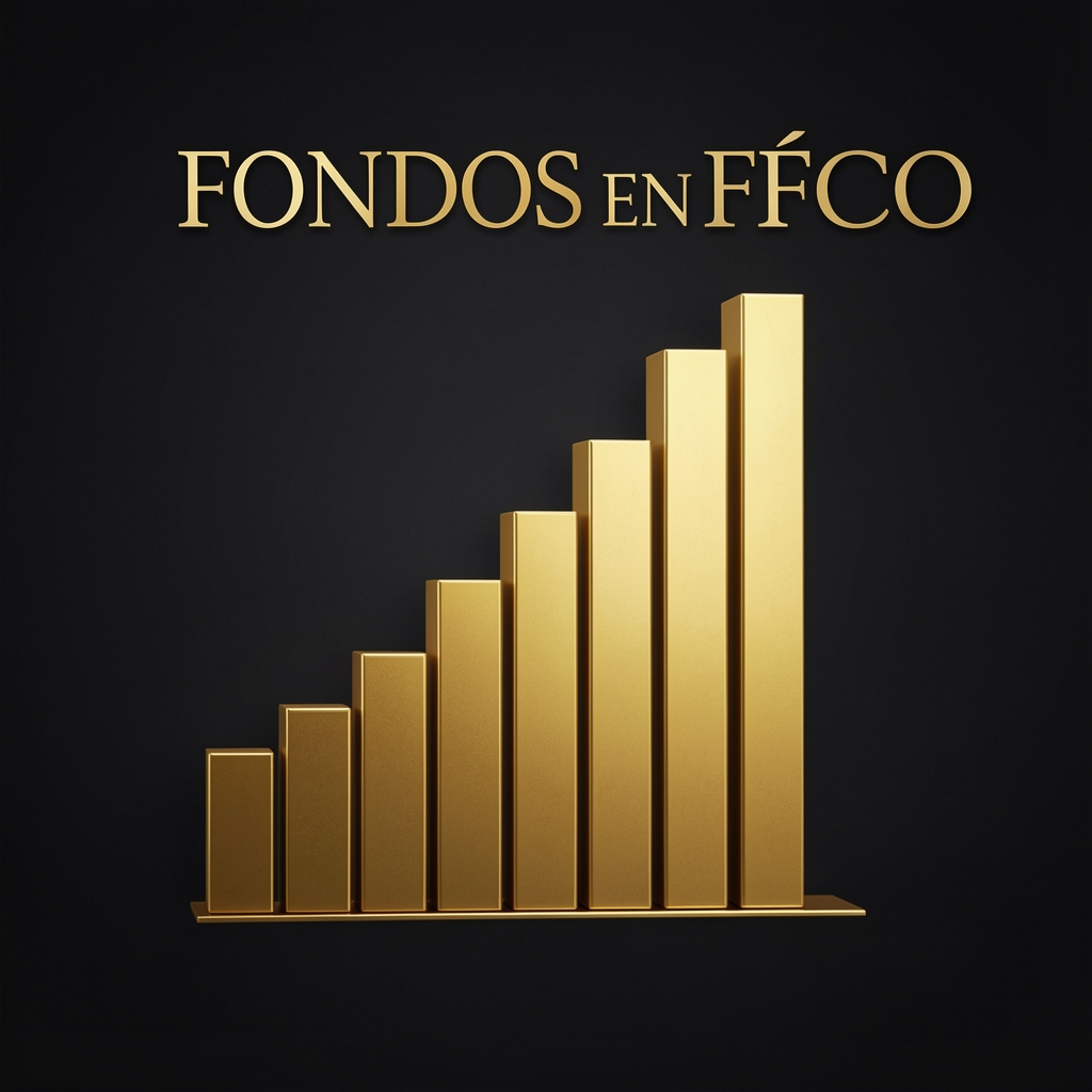 Portada del podcast Fondos en Foco con gráfico de barras doradas sobre fondo oscuro y tipografía financiera elegante